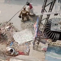 Niche and minarets of the Ahmadiyya worship place demolished by police in Lahore